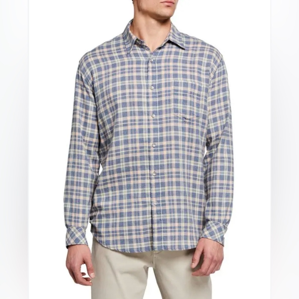 Rails Wyatt Heather Blue Coral Plaid 100% Cotton Sport Button-Up Shirt Men's XL